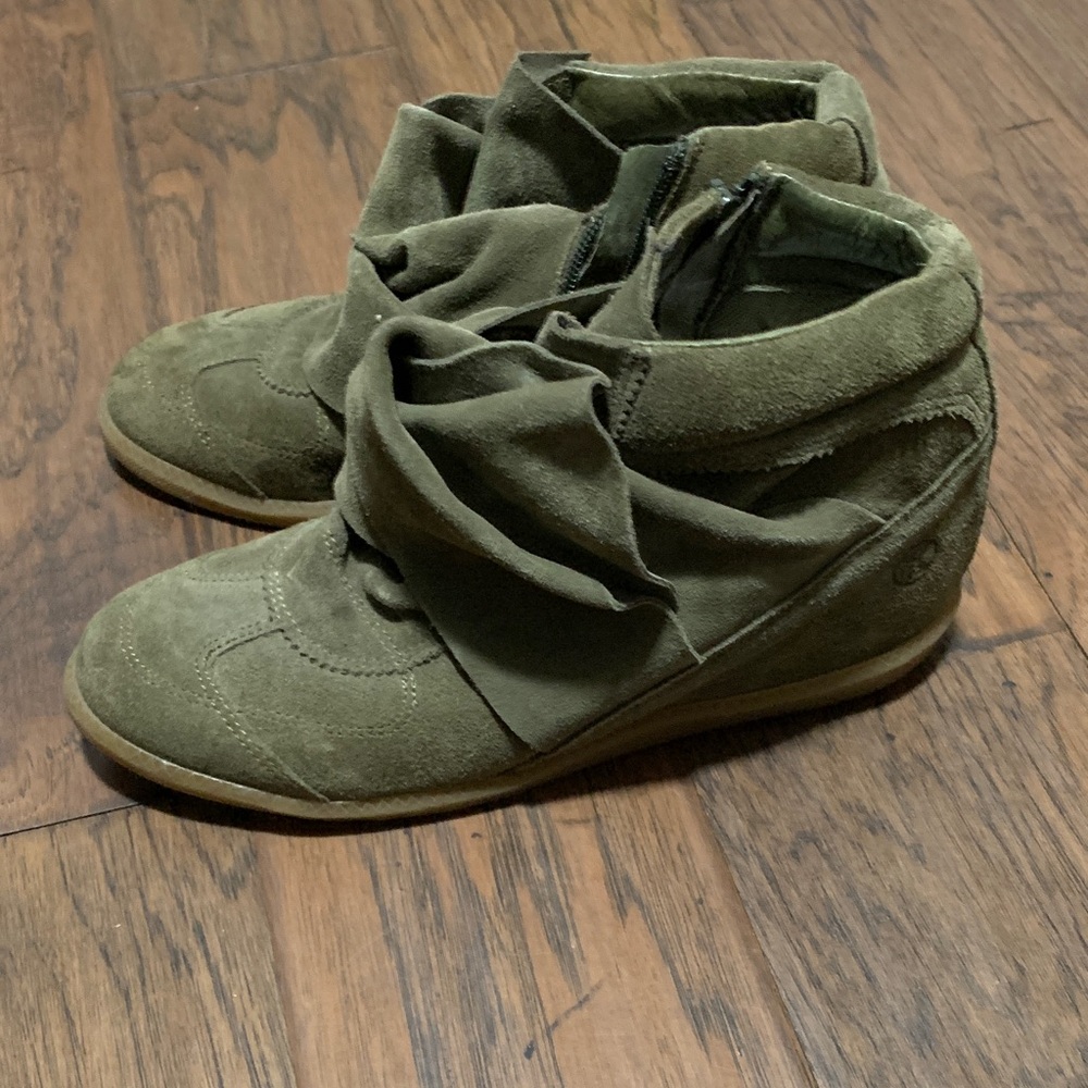 Olive Suede Women's High-Top Sneakers